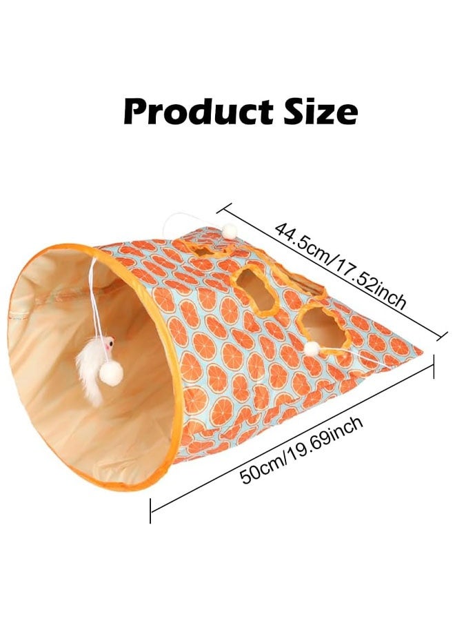 حقيبة نفق للقطط، برتقالية اللون، لعبة نفق لعب للقطط والهامستر داخل المنزل، حقيبة قماشية قابلة للطي مع فأر صغير وكرة لعبة، قابلة للطي والحمل - Image 2